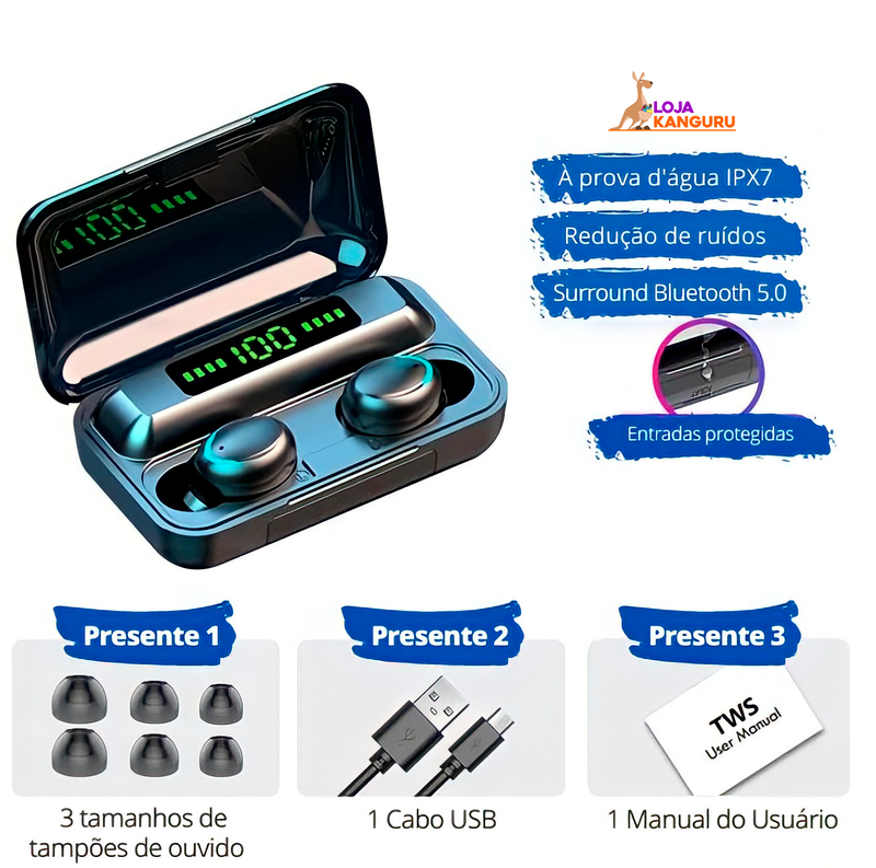 Fone de Ouvido Bluetooth com Microfone TWS PRO - Promoção Relâmpago! Aproveite 14% de desconto e mais 4% OFF ao Pagar no Pix! Válido por Apenas 48 Horas!